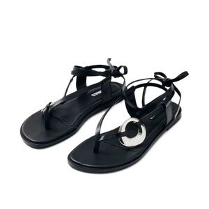 ALOHAS Morosia Flat Sandals Black Leather Size 39 or US 8-8.5